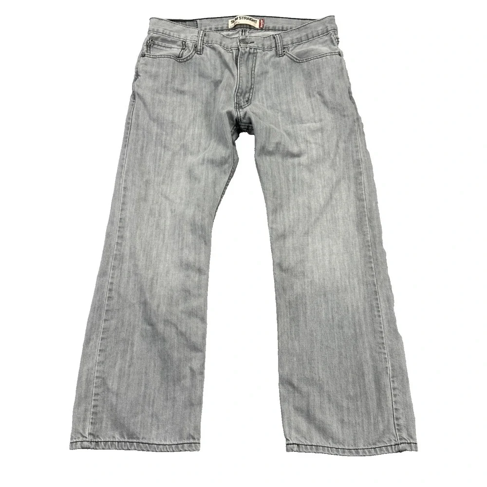 Levi's 514 Mens Gray Denim Jeans Size 36x29 Slim Straight Fit‎ Mid Rise